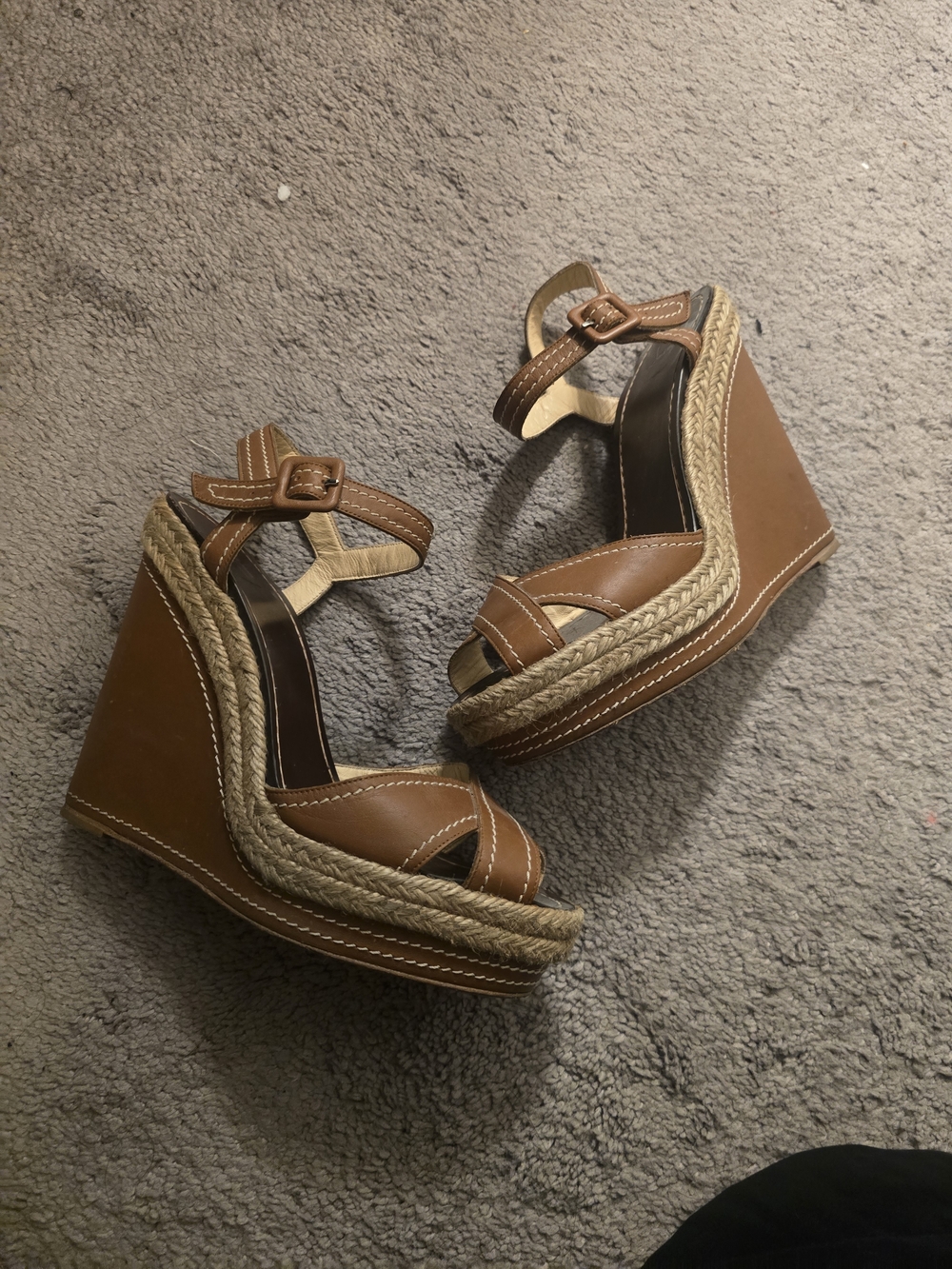 Christian Louboutin Brown Espadrille Wedge Sandals with Ankle Strap